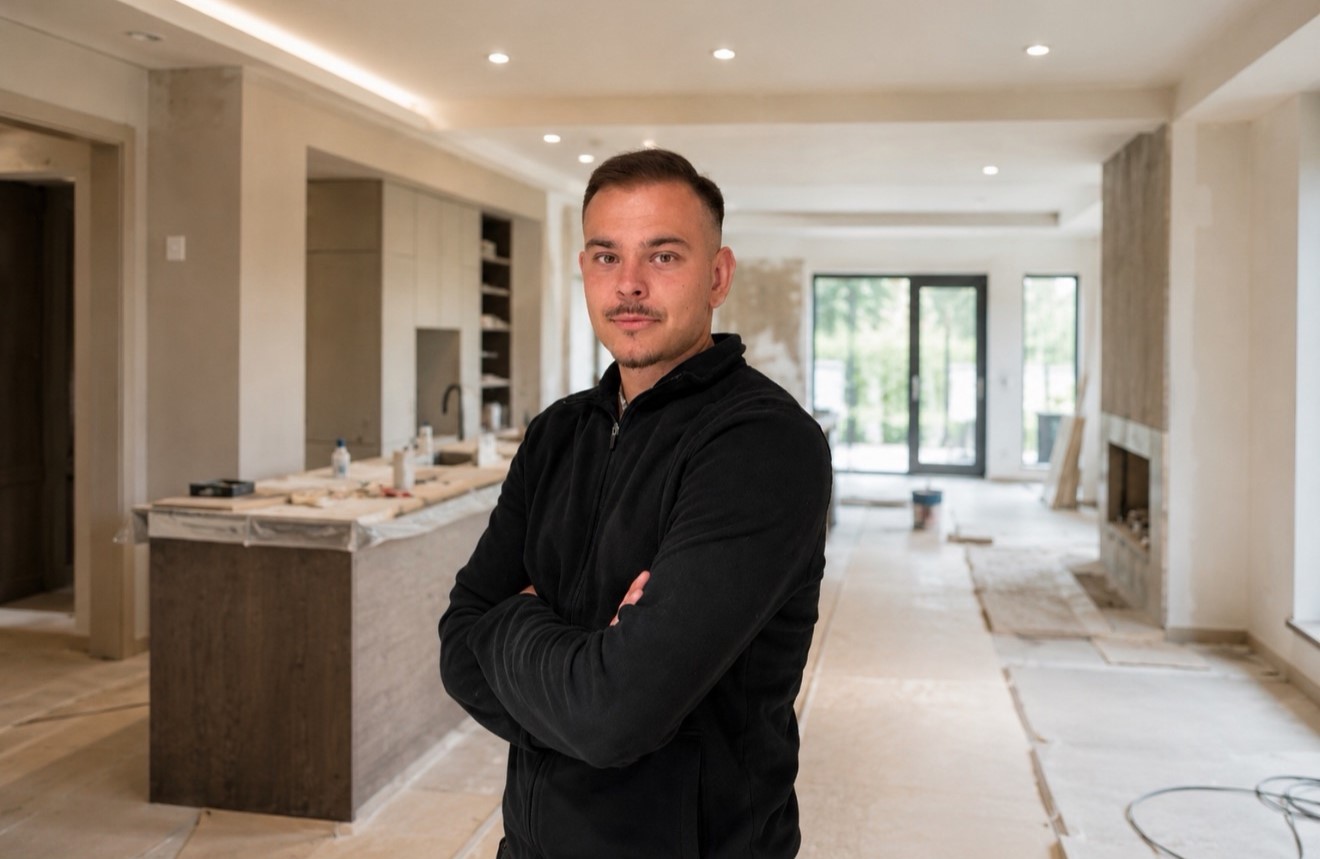 Grundare från Bosna Bygg i ett pågående renoveringsprojekt